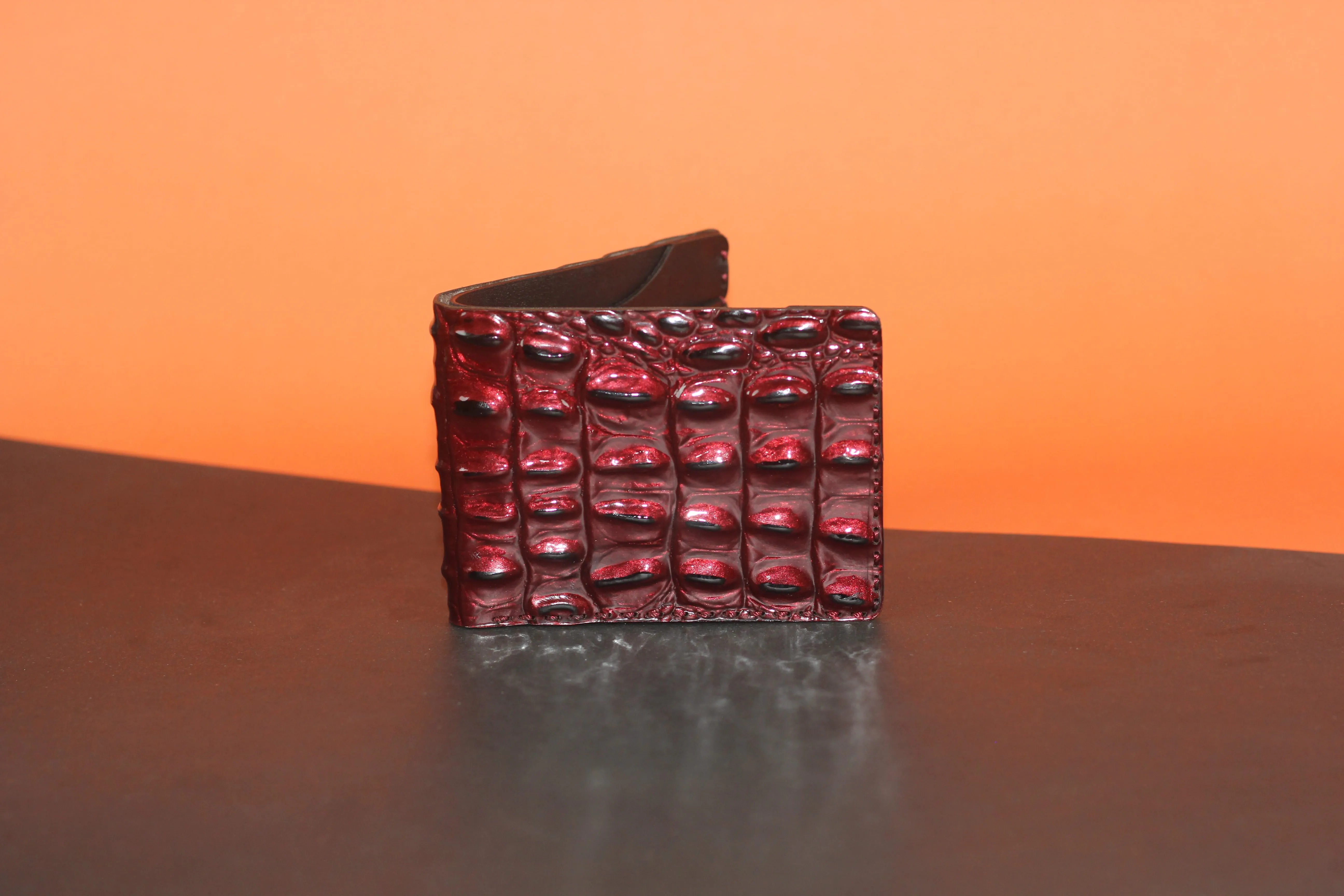 Unisex Genuine Leather Wallet With High-Glossed Maroon Crocodile Textured Finish | Exotic Bifold Passport Wallet