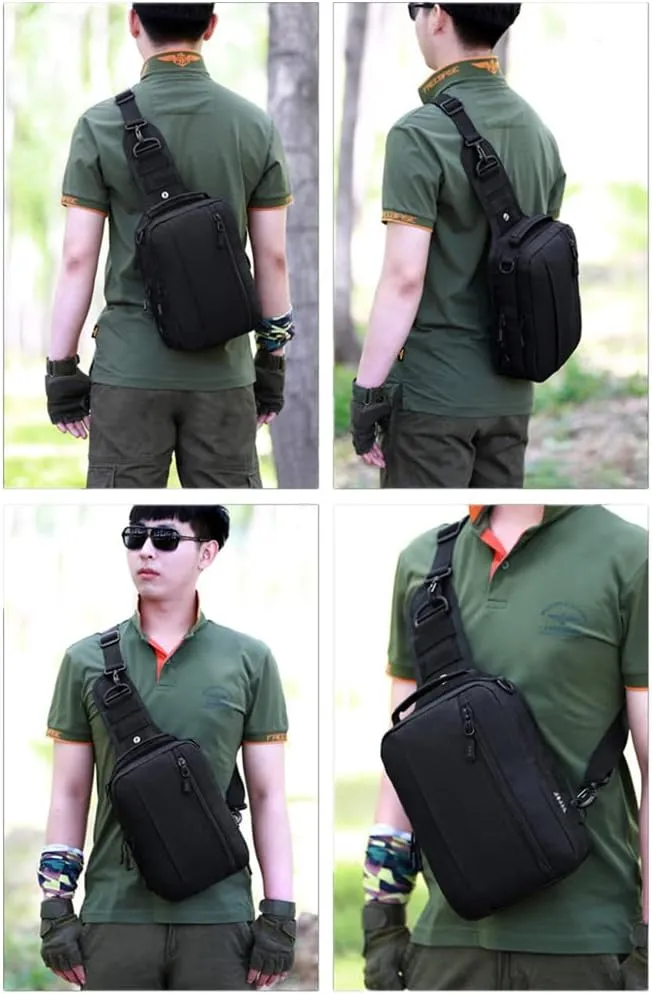 UNISTRENGH Tactical Military Sling Bag Chest Pack Molle Daypack Backpack Casual Shoulder Bag Crossbody Duty Gear (Dark black)