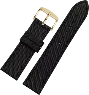 Universal Strap,18-24mm Nylon Genuine Leather Splicing Waterproof Watchband Bracelet Sweat Absort Watch Strap Replacement for Dial Quartz Watch(Black Gold Clasp,24mm)