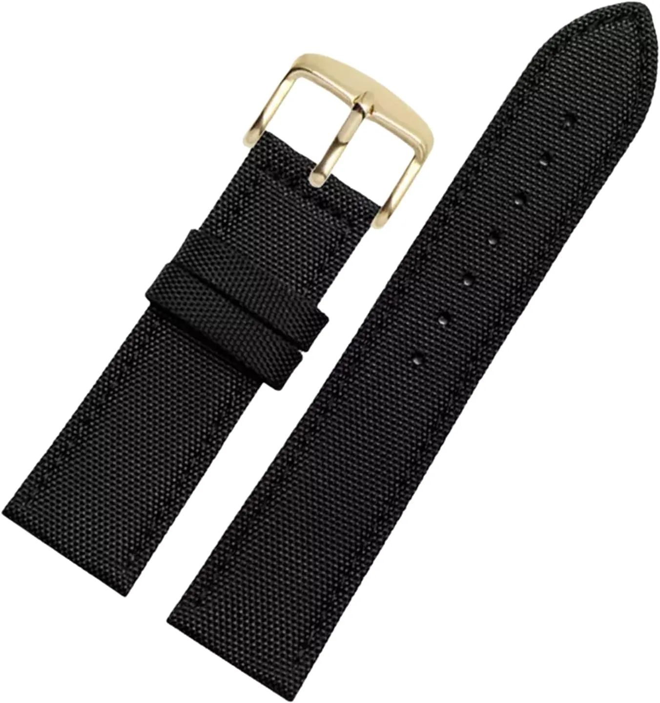 Universal Strap,18-24mm Nylon Genuine Leather Splicing Waterproof Watchband Bracelet Sweat Absort Watch Strap Replacement for Dial Quartz Watch(Black Gold Clasp,24mm)