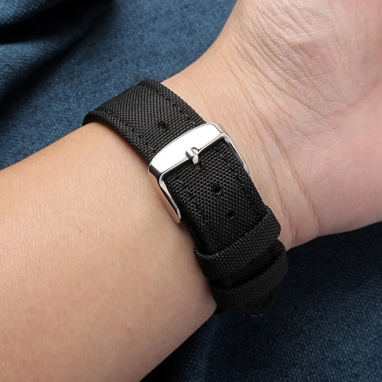 Universal Strap,18-24mm Nylon Genuine Leather Splicing Waterproof Watchband Bracelet Sweat Absort Watch Strap Replacement for Dial Quartz Watch(Black Gold Clasp,24mm)