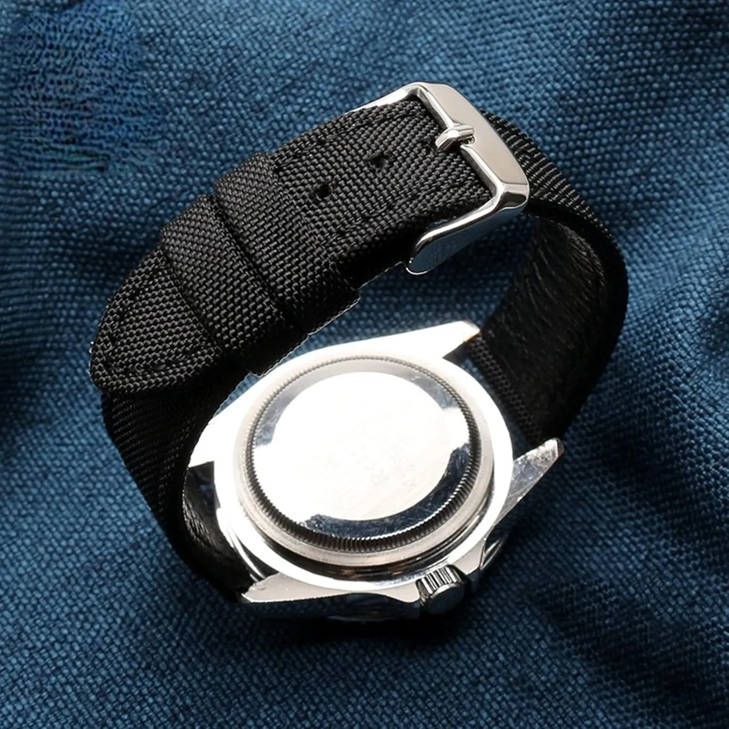 Universal Strap,18-24mm Nylon Genuine Leather Splicing Waterproof Watchband Bracelet Sweat Absort Watch Strap Replacement for Dial Quartz Watch(Black Gold Clasp,24mm)