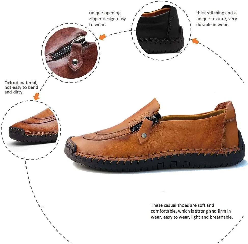 UPIShi Mens Driving Oxford Leather Casual Slip-on Sneaker Stitched Flats Penny Loafers Lightweight Shoes