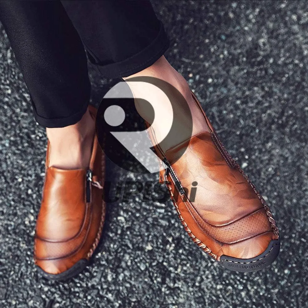 UPIShi Mens Driving Oxford Leather Casual Slip-on Sneaker Stitched Flats Penny Loafers Lightweight Shoes