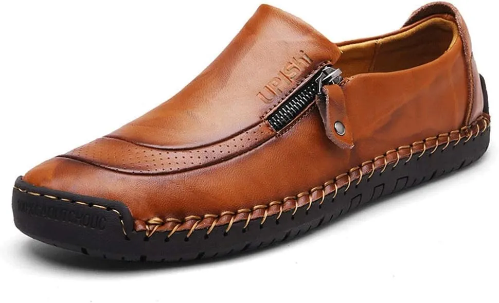 UPIShi Mens Driving Oxford Leather Casual Slip-on Sneaker Stitched Flats Penny Loafers Lightweight Shoes