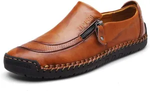 UPIShi Mens Driving Oxford Leather Casual Slip-on Sneaker Stitched Flats Penny Loafers Lightweight Shoes