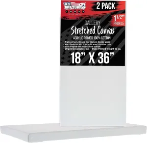 U.S. Art Supply Large Stretched Canvas for Painting 18x36 inch Gallery Depth 1-1/2" Thick, 2-Pack - 12oz Acrylic Gesso Triple Primed, Professional Artist Quality, 100% Cotton - Oil, Pouring Paint