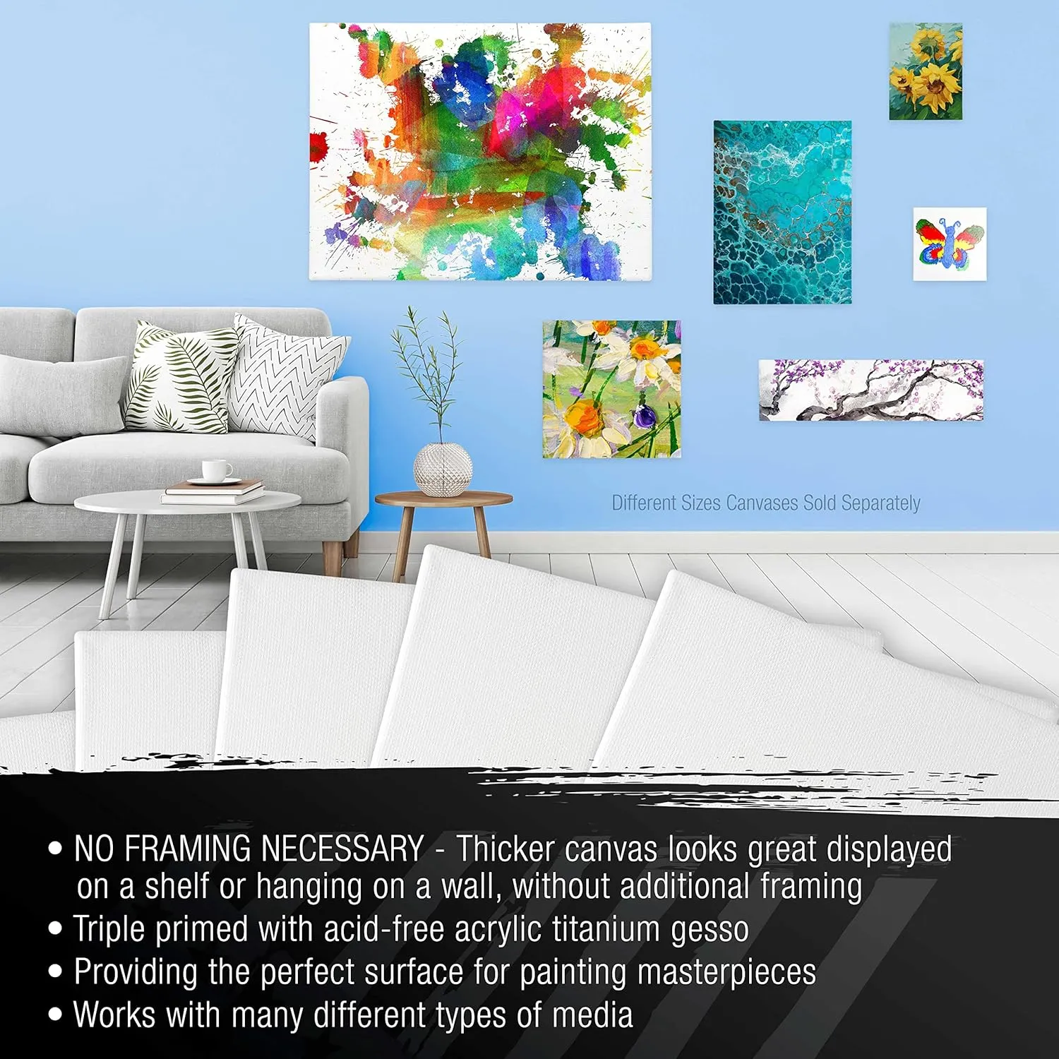 U.S. Art Supply Large Stretched Canvas for Painting 18x36 inch Gallery Depth 1-1/2" Thick, 2-Pack - 12oz Acrylic Gesso Triple Primed, Professional Artist Quality, 100% Cotton - Oil, Pouring Paint