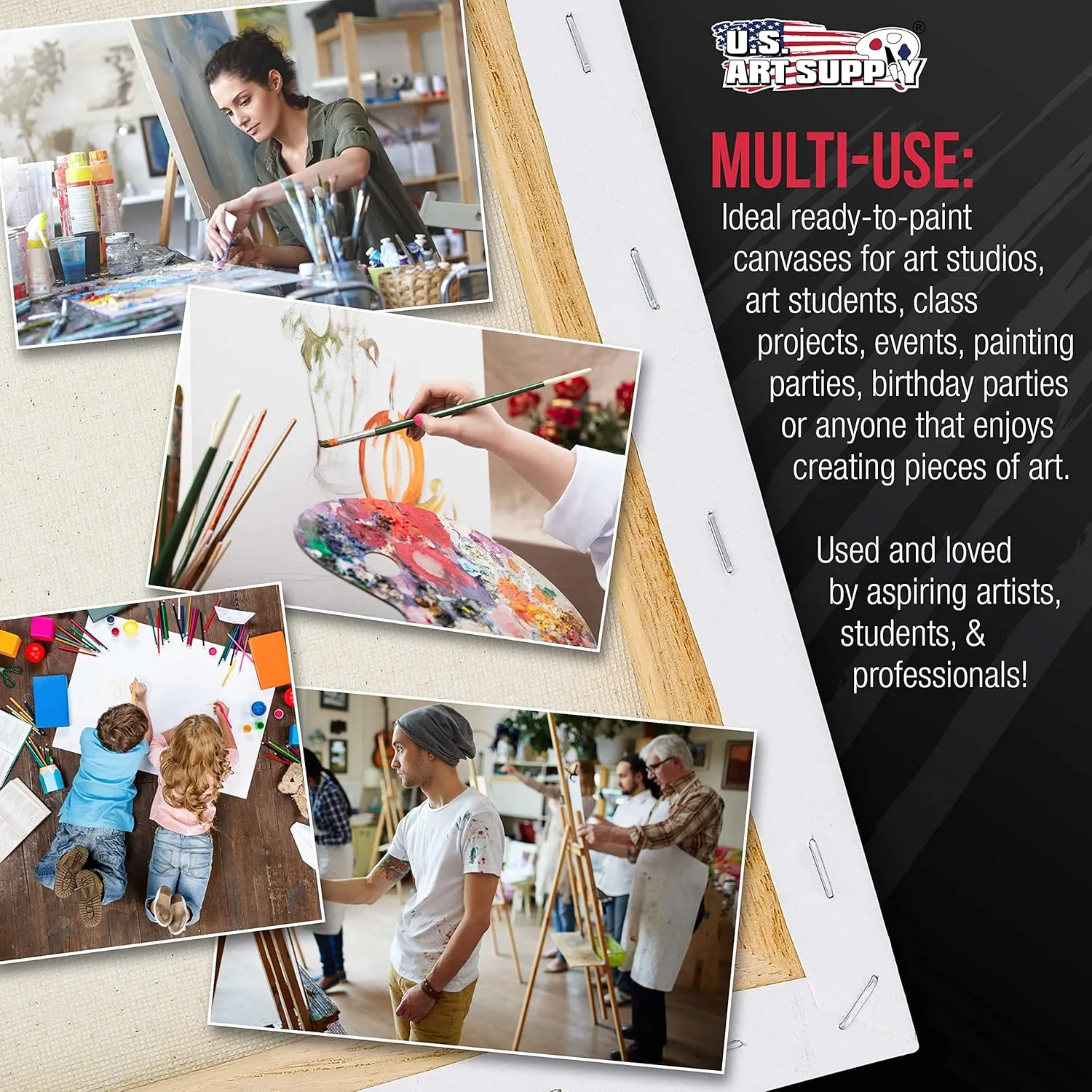 U.S. Art Supply Large Stretched Canvas for Painting 18x36 inch Gallery Depth 1-1/2" Thick, 2-Pack - 12oz Acrylic Gesso Triple Primed, Professional Artist Quality, 100% Cotton - Oil, Pouring Paint