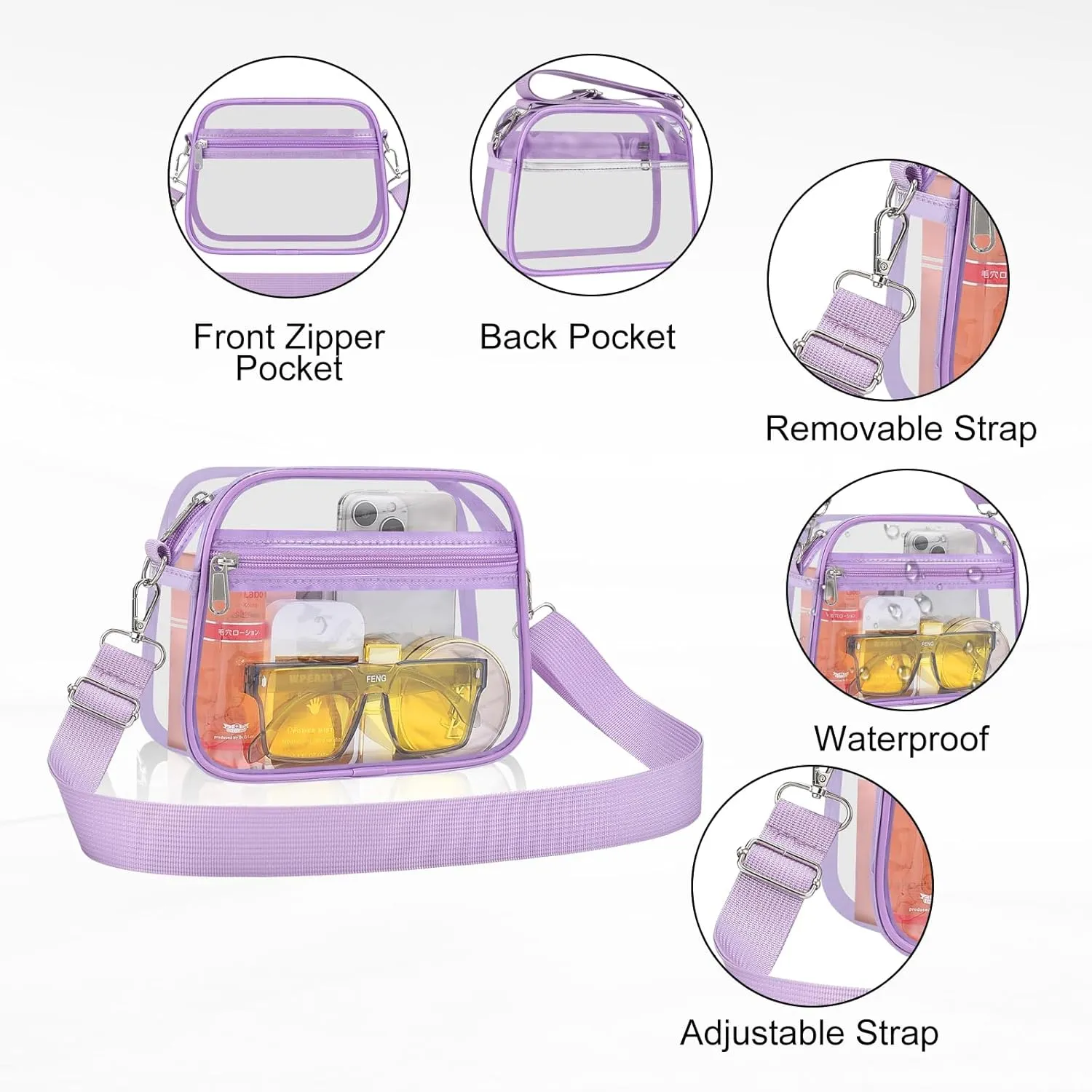 USPECLARE Clear Bag for Stadium Events Clear Purse for Women and Men for Sports Events Concerts Festivals