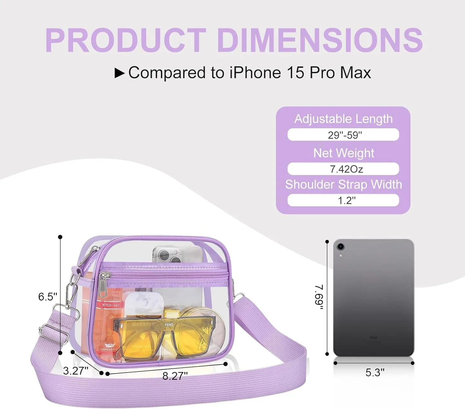 USPECLARE Clear Bag for Stadium Events Clear Purse for Women and Men for Sports Events Concerts Festivals