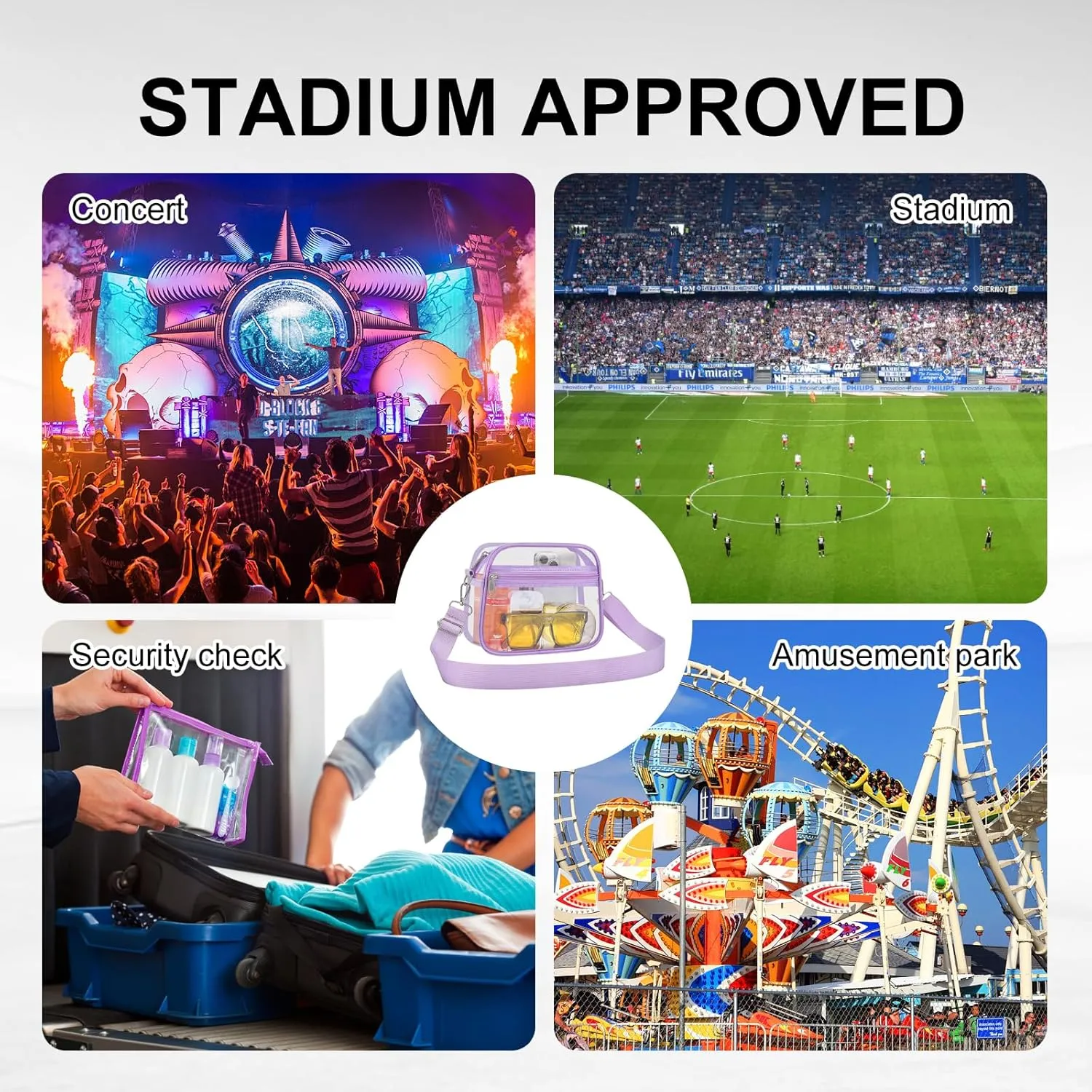 USPECLARE Clear Bag for Stadium Events Clear Purse for Women and Men for Sports Events Concerts Festivals