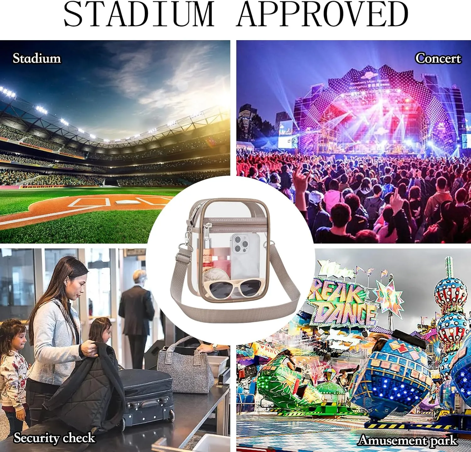 USPECLARE Clear Purse Stadium Approved CrossBody Bag for Men and Women