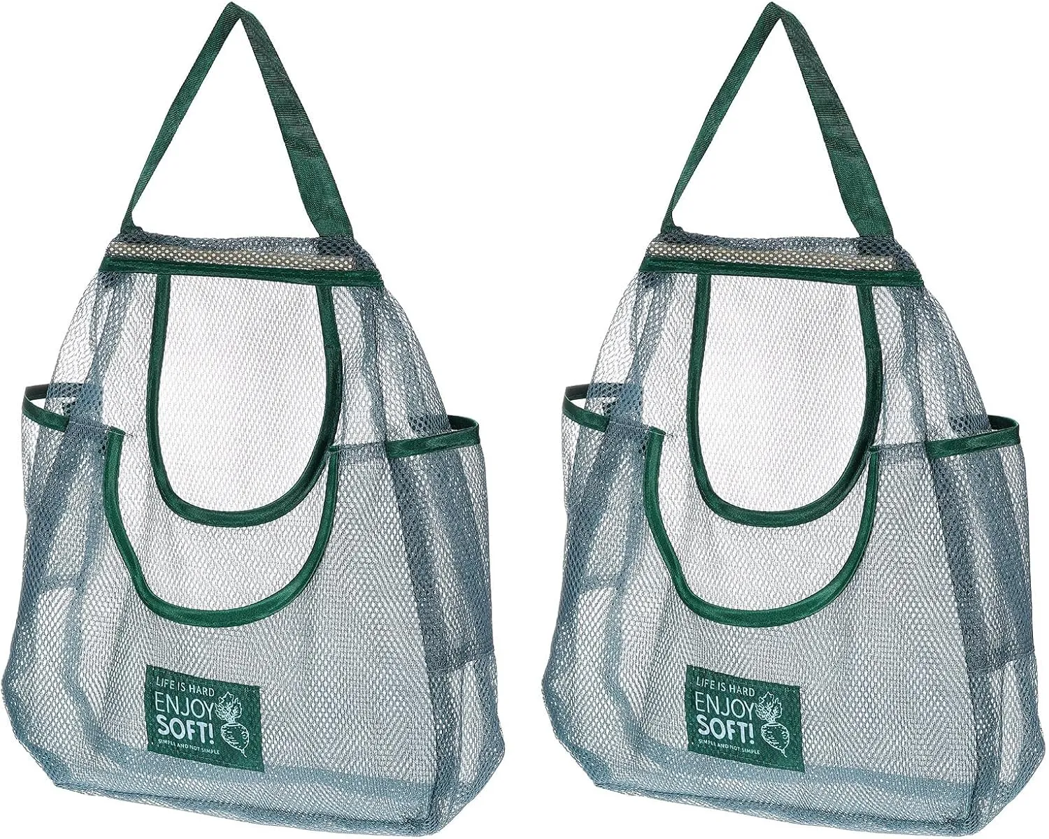 uxcell 2Pcs Hanging Mesh Storage Bag, Breathable Shopping Handbag, Reusable Produce Bag for Kitchen Fruit, Vegetable, 34x30cm (Green)