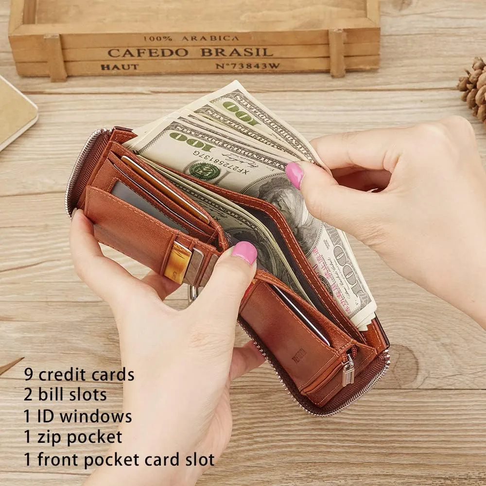 VANNANBA Wallets for Men Genuine Leather,Slim Zipper Mens Wallet RFID Blocking with Front Pocket