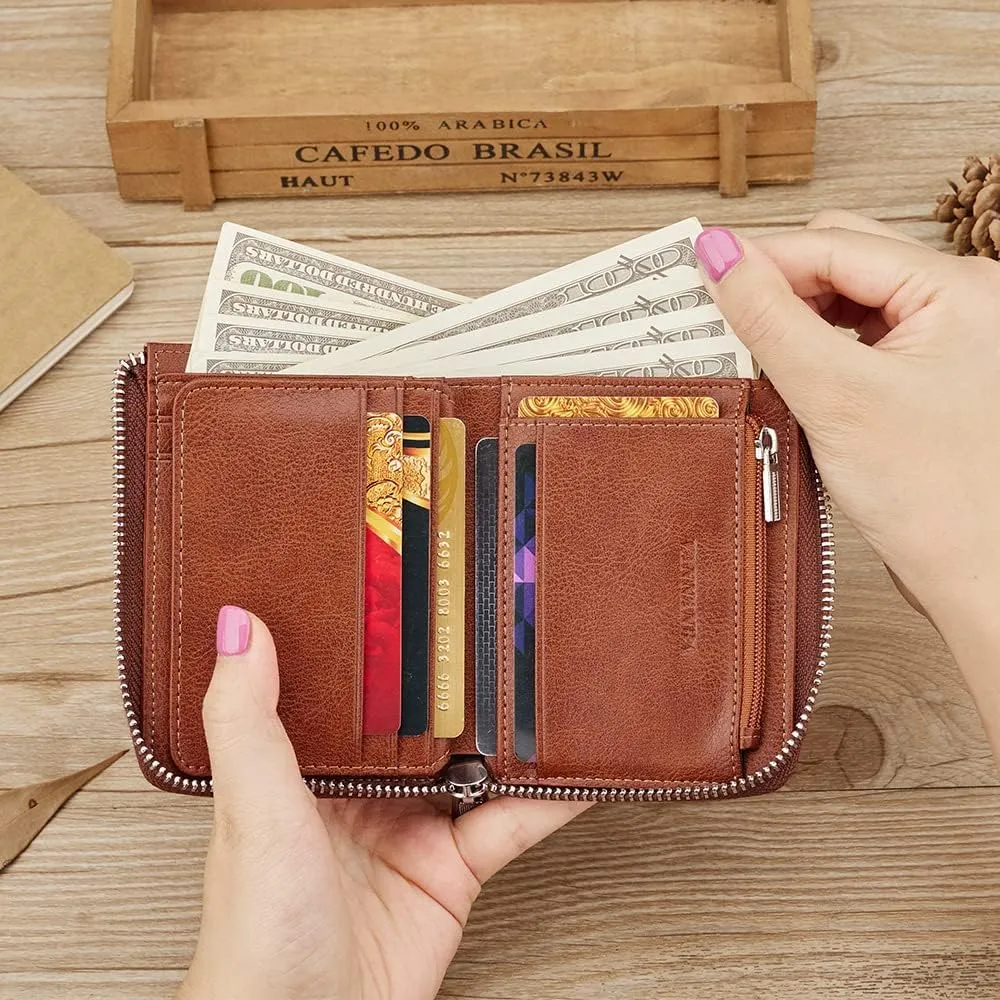 VANNANBA Wallets for Men Genuine Leather,Slim Zipper Mens Wallet RFID Blocking with Front Pocket
