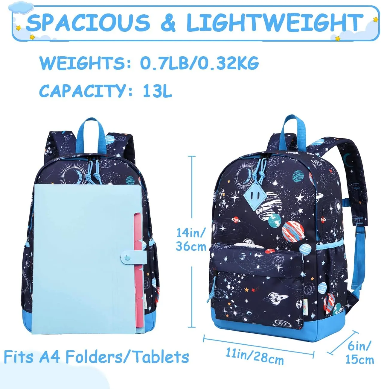 VASCHY Toddler Backpacks Kids, Lightweight Water Resistant Preschool Backpack for Children Boys and Girls w Chest Strap