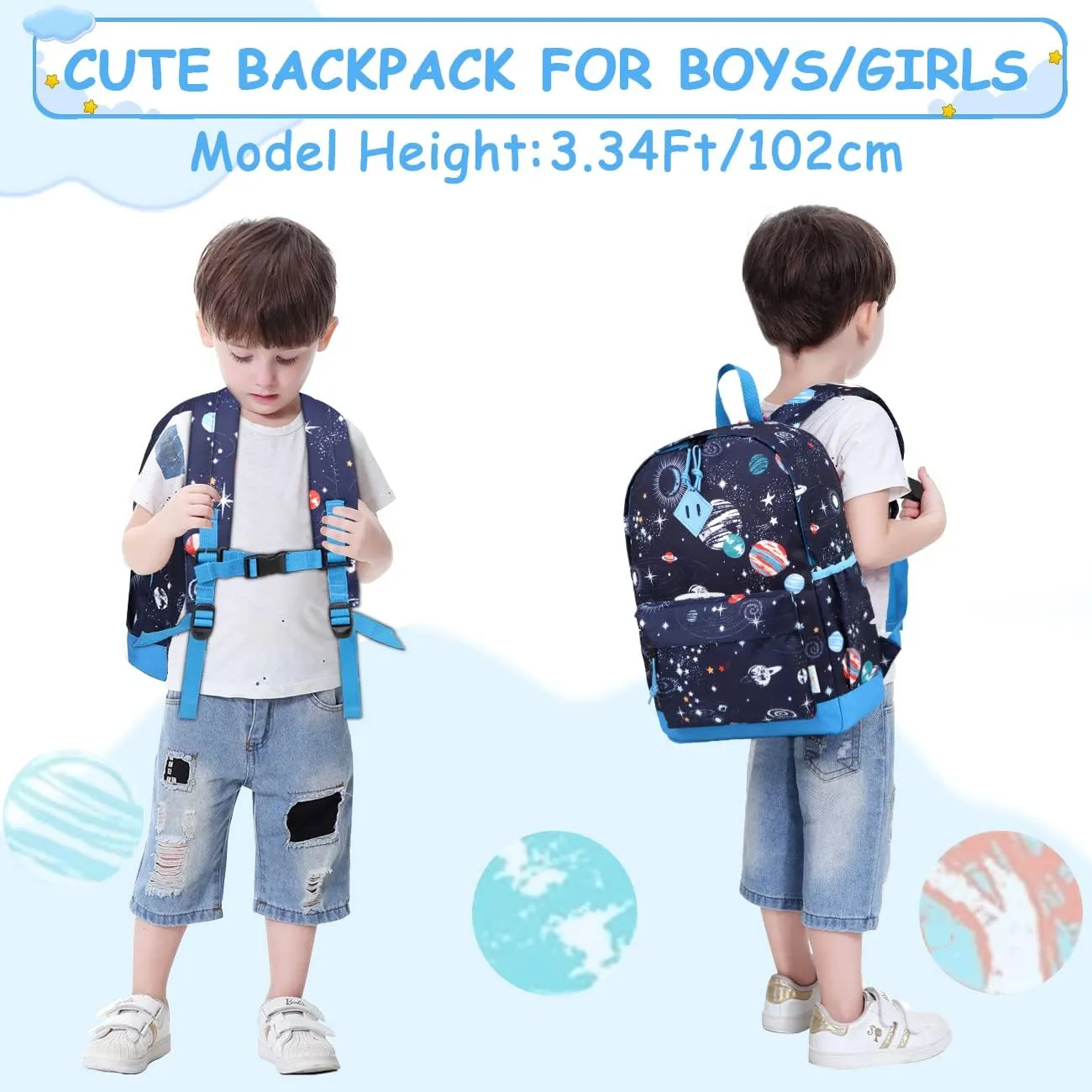 VASCHY Toddler Backpacks Kids, Lightweight Water Resistant Preschool Backpack for Children Boys and Girls w Chest Strap
