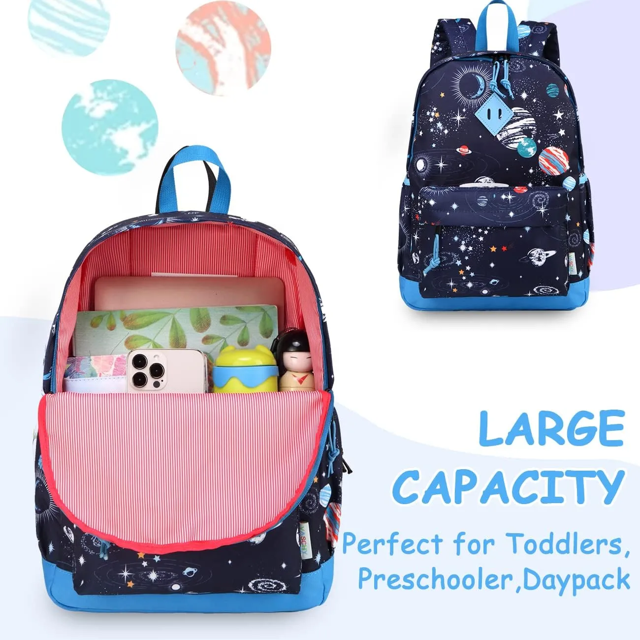 VASCHY Toddler Backpacks Kids, Lightweight Water Resistant Preschool Backpack for Children Boys and Girls w Chest Strap