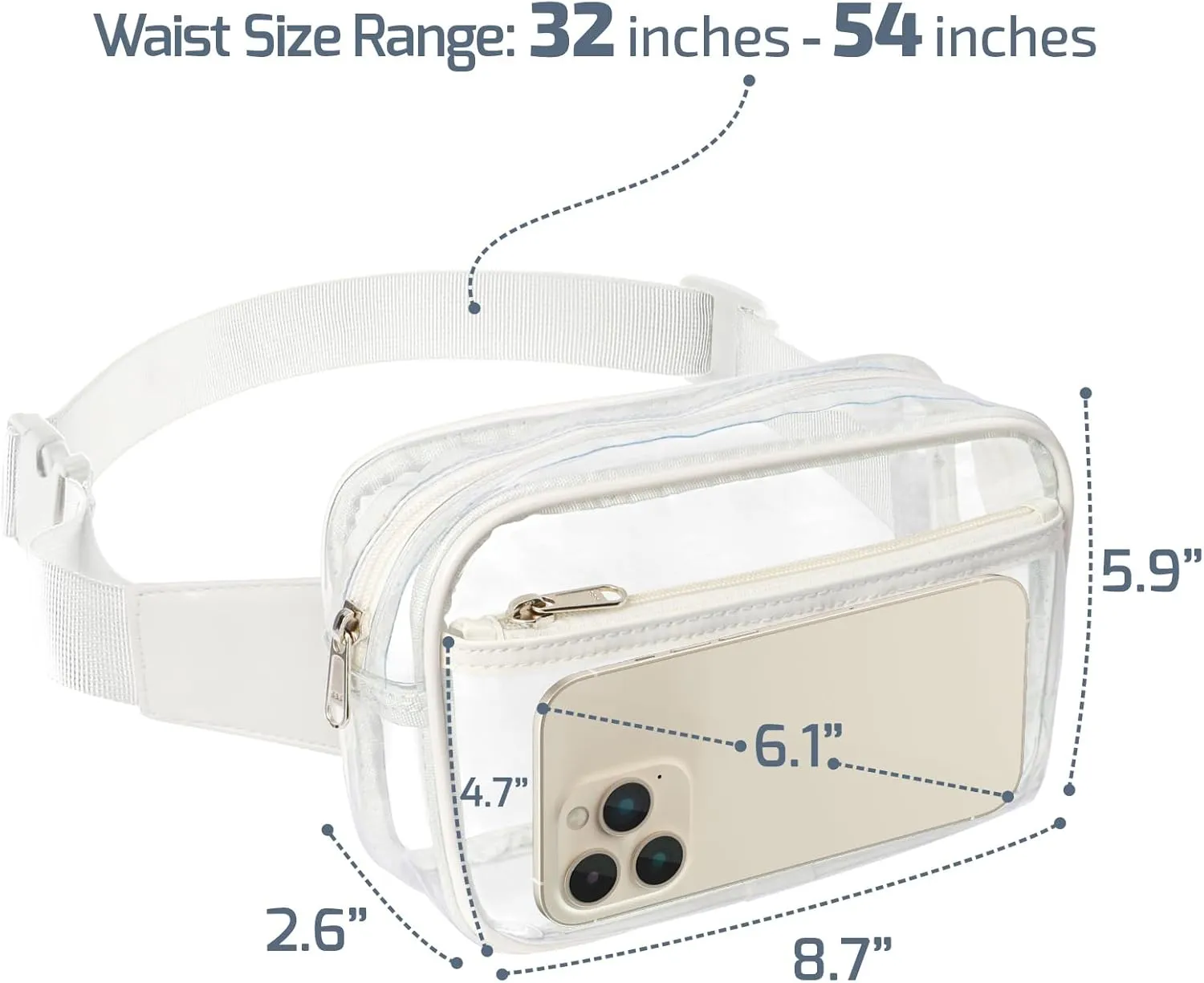 Veckle Clear Fanny Pack - Clear Belt Bag Stadiuim Approved for Women Large Transparent Waist Bag Crossbody with Adjustable Strap for Sports Events, Concerts, White Black