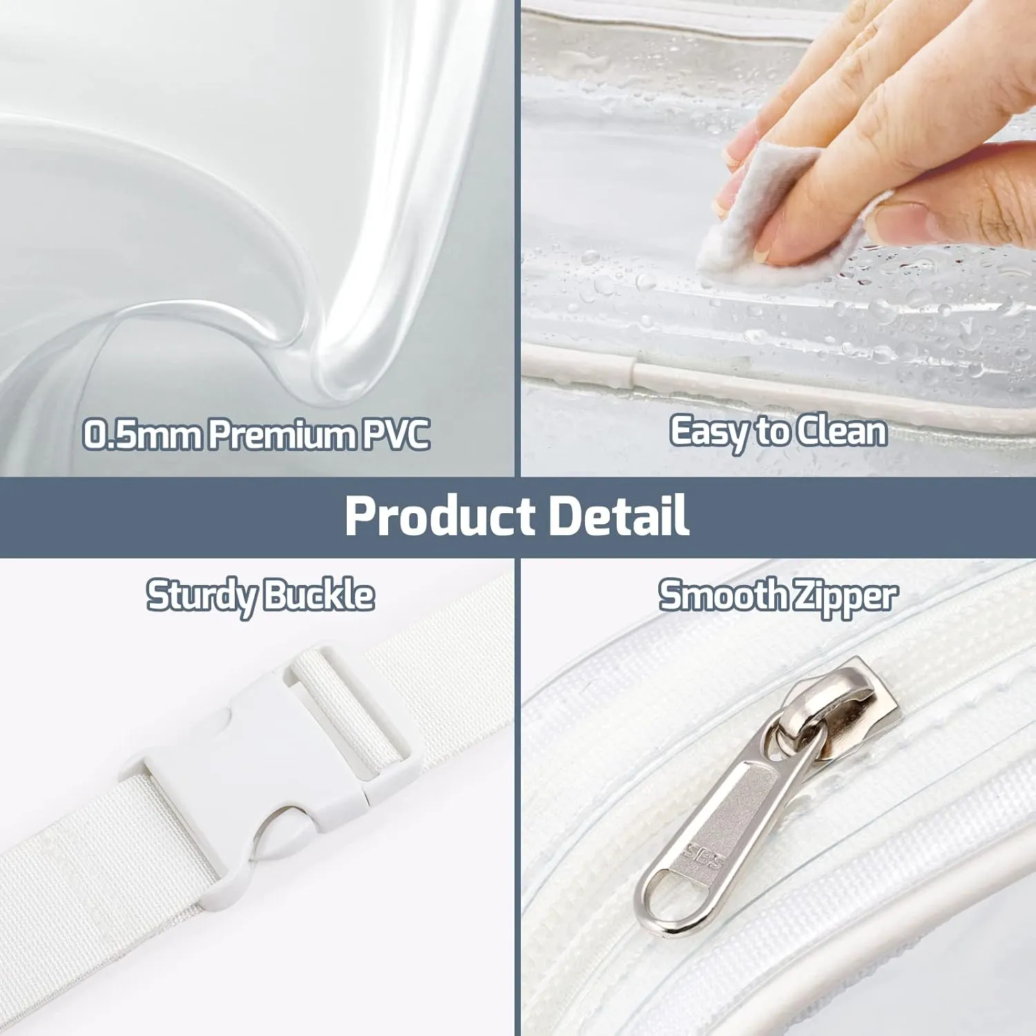Veckle Clear Fanny Pack - Clear Belt Bag Stadiuim Approved for Women Large Transparent Waist Bag Crossbody with Adjustable Strap for Sports Events, Concerts, White Black