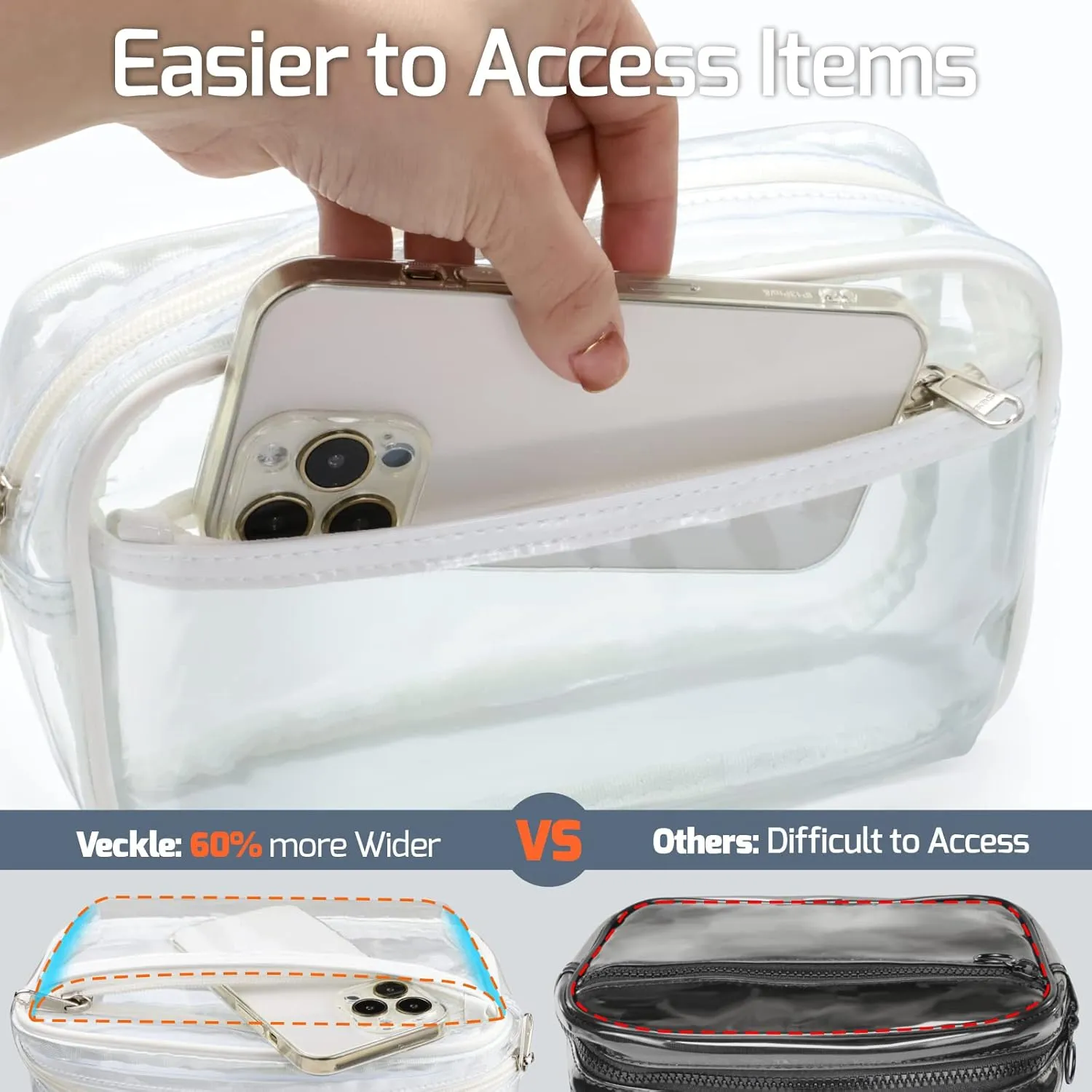 Veckle Clear Fanny Pack - Clear Belt Bag Stadiuim Approved for Women Large Transparent Waist Bag Crossbody with Adjustable Strap for Sports Events, Concerts, White Black