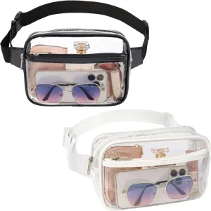 Veckle Clear Fanny Pack - Clear Belt Bag Stadiuim Approved for Women Large Transparent Waist Bag Crossbody with Adjustable Strap for Sports Events, Concerts, White Black