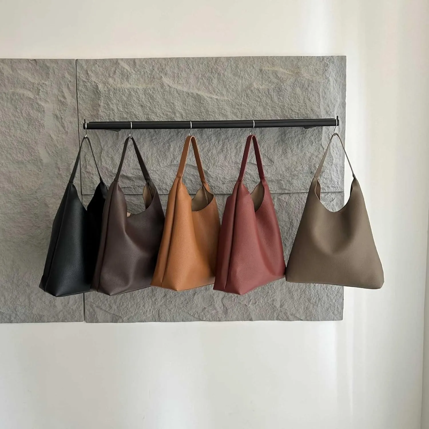 Vegan Leather Tote 2025 Fall Winter Large Shoulder Bag Minimalist Retro Bucket Work Commute Texture Litchi Grain Handbag