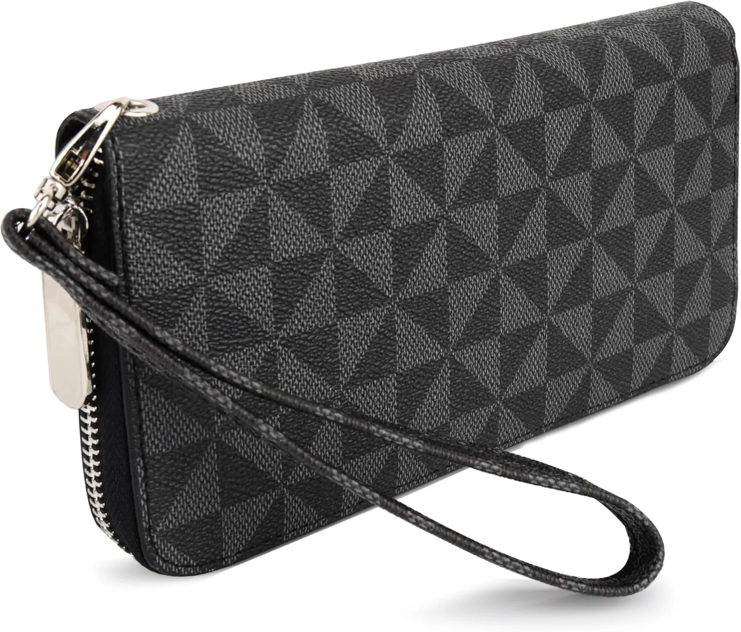 Veki Women's Wallet Double Zipper Pocket Wallets with Wrist Strap, Leather Credit Card Purse for Women Men (Monolayer-Black)