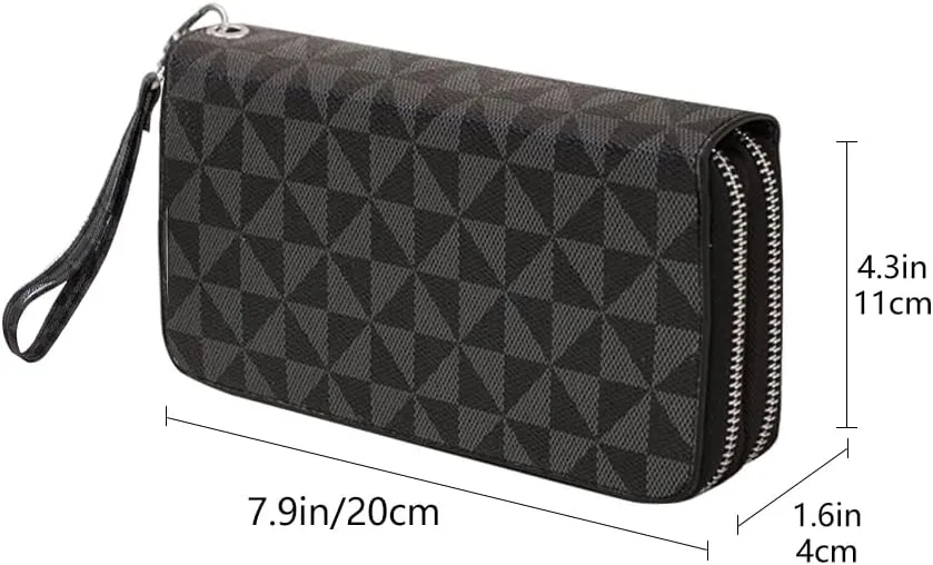 Veki Women's Wallet Double Zipper Pocket Wallets with Wrist Strap, Leather Credit Card Purse for Women Men (Monolayer-Black)