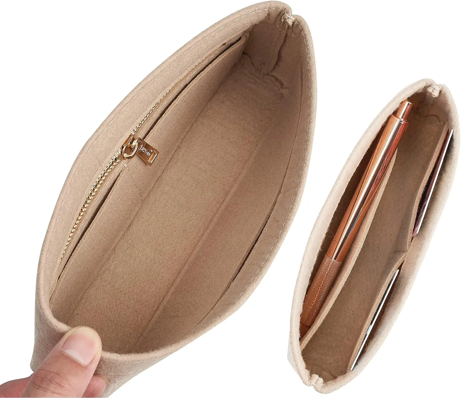 Vercord Felt Purse Organizer Insert Pochette Handbag Insert Bag in Bag for Multi Pochette Accessories Add Zipper Pocket Beige