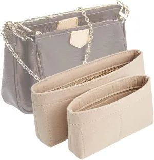Vercord Felt Purse Organizer Insert Pochette Handbag Insert Bag in Bag for Multi Pochette Accessories Add Zipper Pocket Beige
