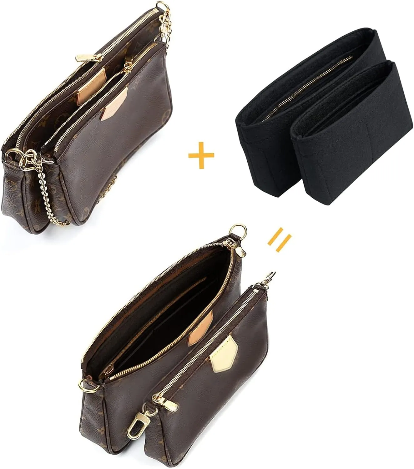 Vercord Felt Purse Organizer Insert Pochette Handbag Insert Bag in Bag for Multi Pochette Accessories Add Zipper Pocket Black