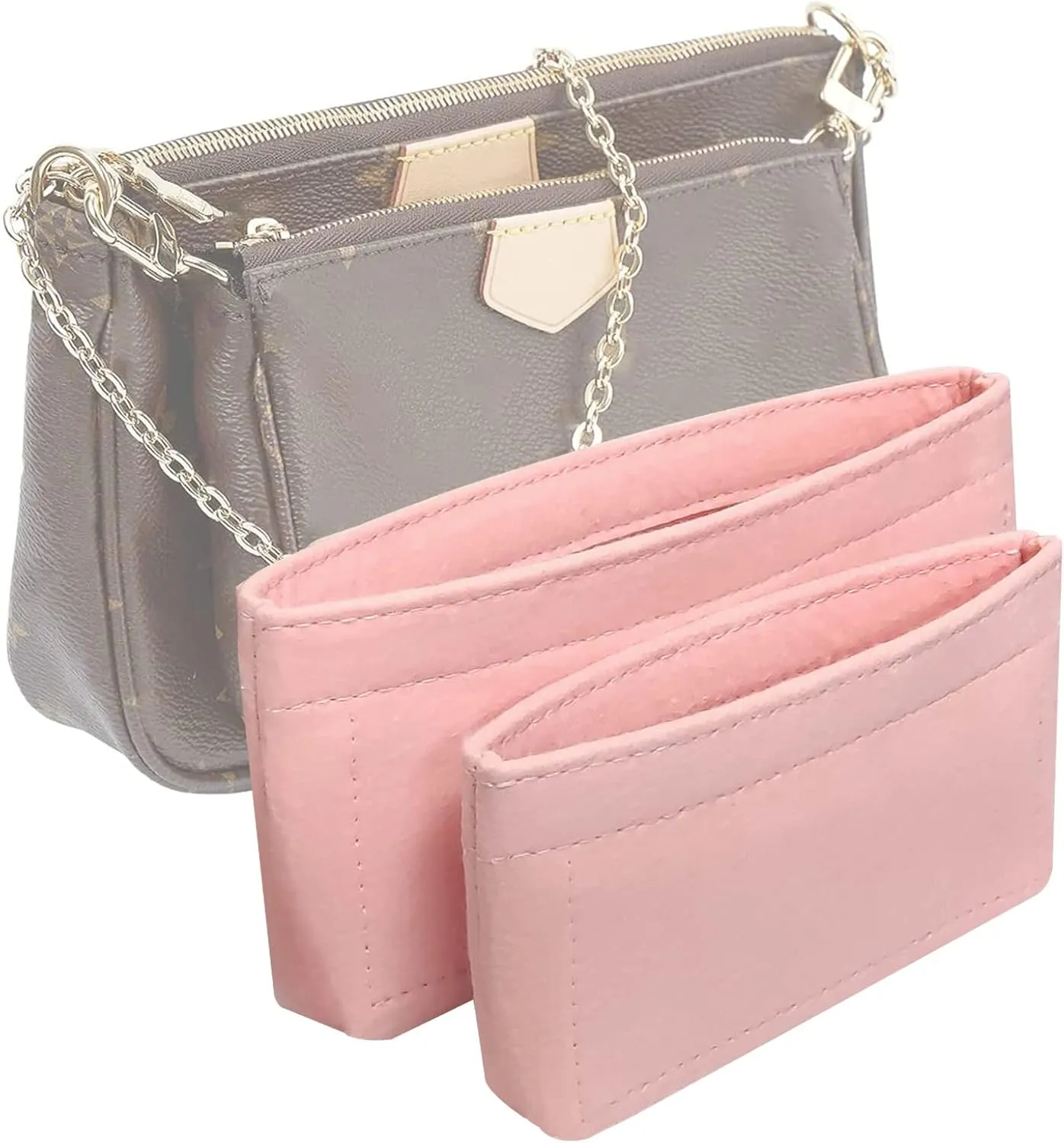 Vercord Felt Purse Organizer Insert Pochette Handbag Insert Bag in Bag for Multi Pochette Accessories Add Zipper Pocket Pink