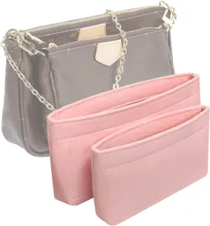 Vercord Felt Purse Organizer Insert Pochette Handbag Insert Bag in Bag for Multi Pochette Accessories Add Zipper Pocket Pink