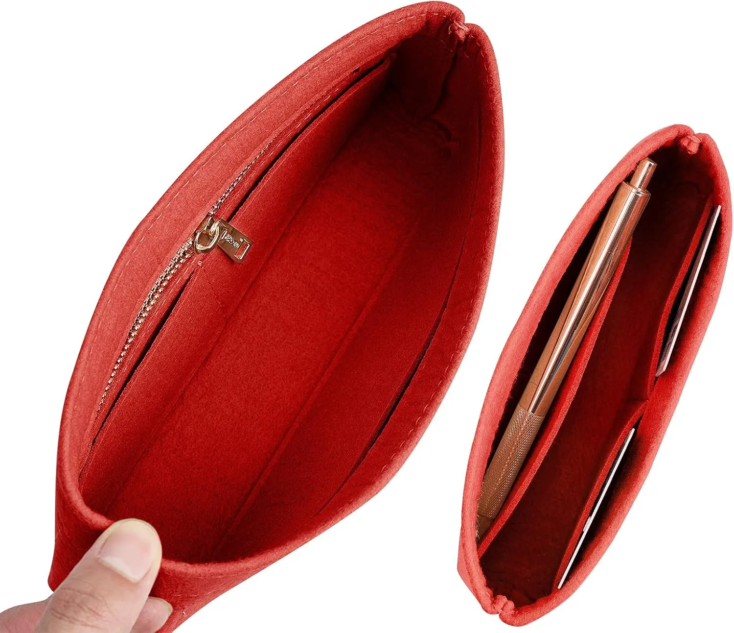 Vercord Felt Purse Organizer Insert Pochette Handbag Insert Bag in Bag for Multi Pochette Accessories Add Zipper Pocket Red