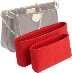 Vercord Felt Purse Organizer Insert Pochette Handbag Insert Bag in Bag for Multi Pochette Accessories Add Zipper Pocket Red