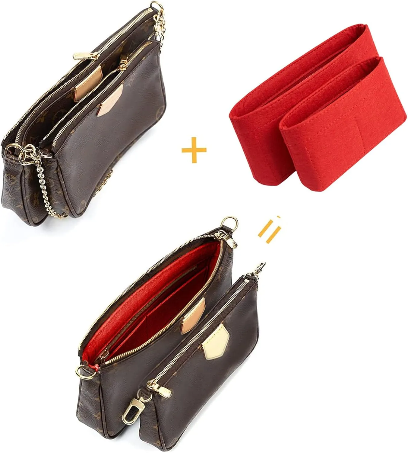 Vercord Felt Purse Organizer Insert Pochette Handbag Insert Bag in Bag for Multi Pochette Accessories Add Zipper Pocket Red