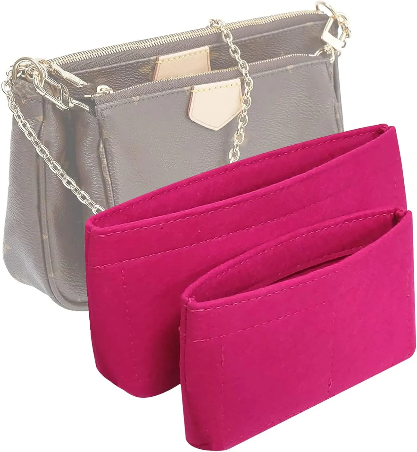 Vercord Felt Purse Organizer Insert Pochette Handbag Insert Bag in Bag for Multi Pochette Accessories Add Zipper Pocket Rose