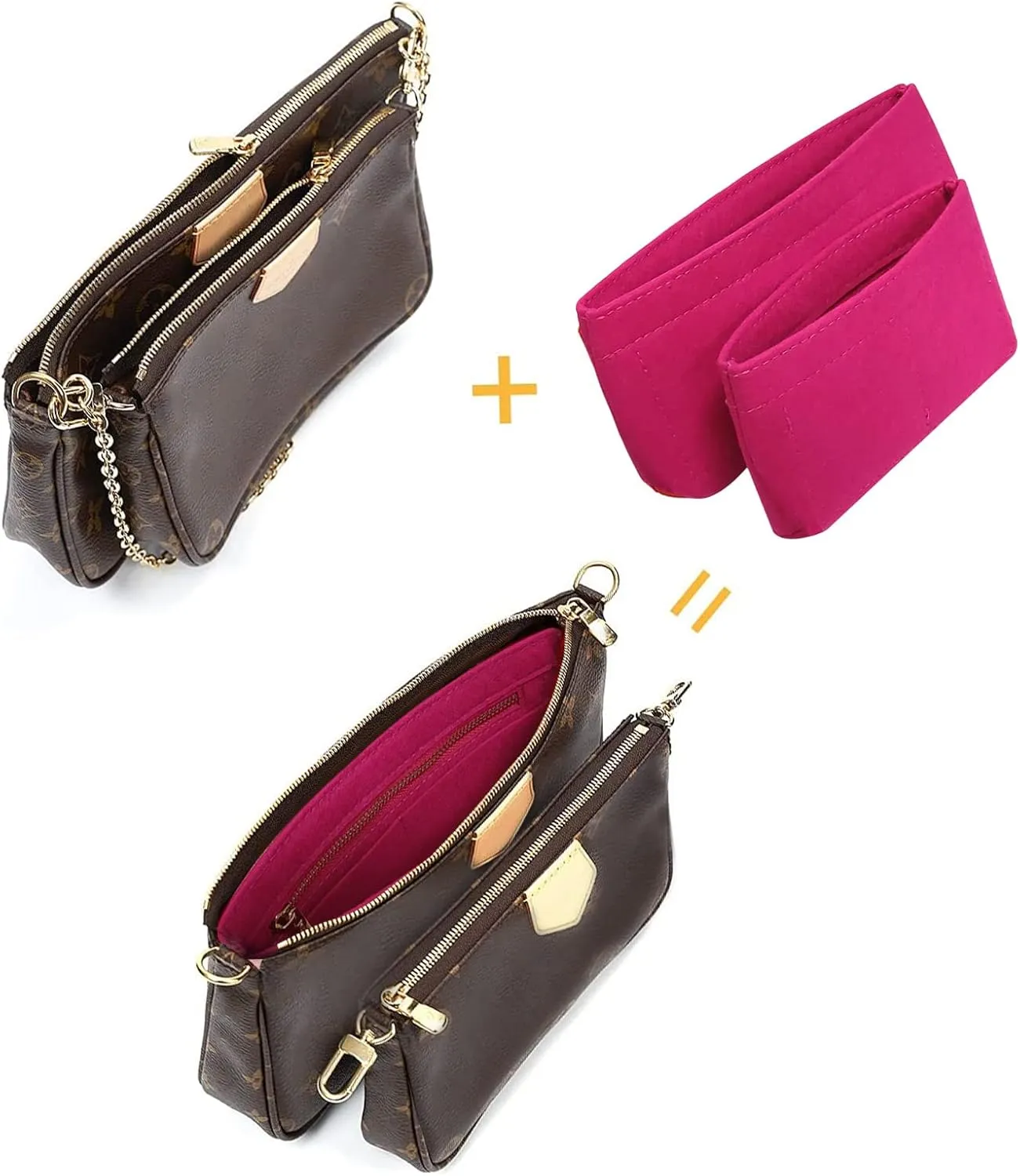 Vercord Felt Purse Organizer Insert Pochette Handbag Insert Bag in Bag for Multi Pochette Accessories Add Zipper Pocket Rose