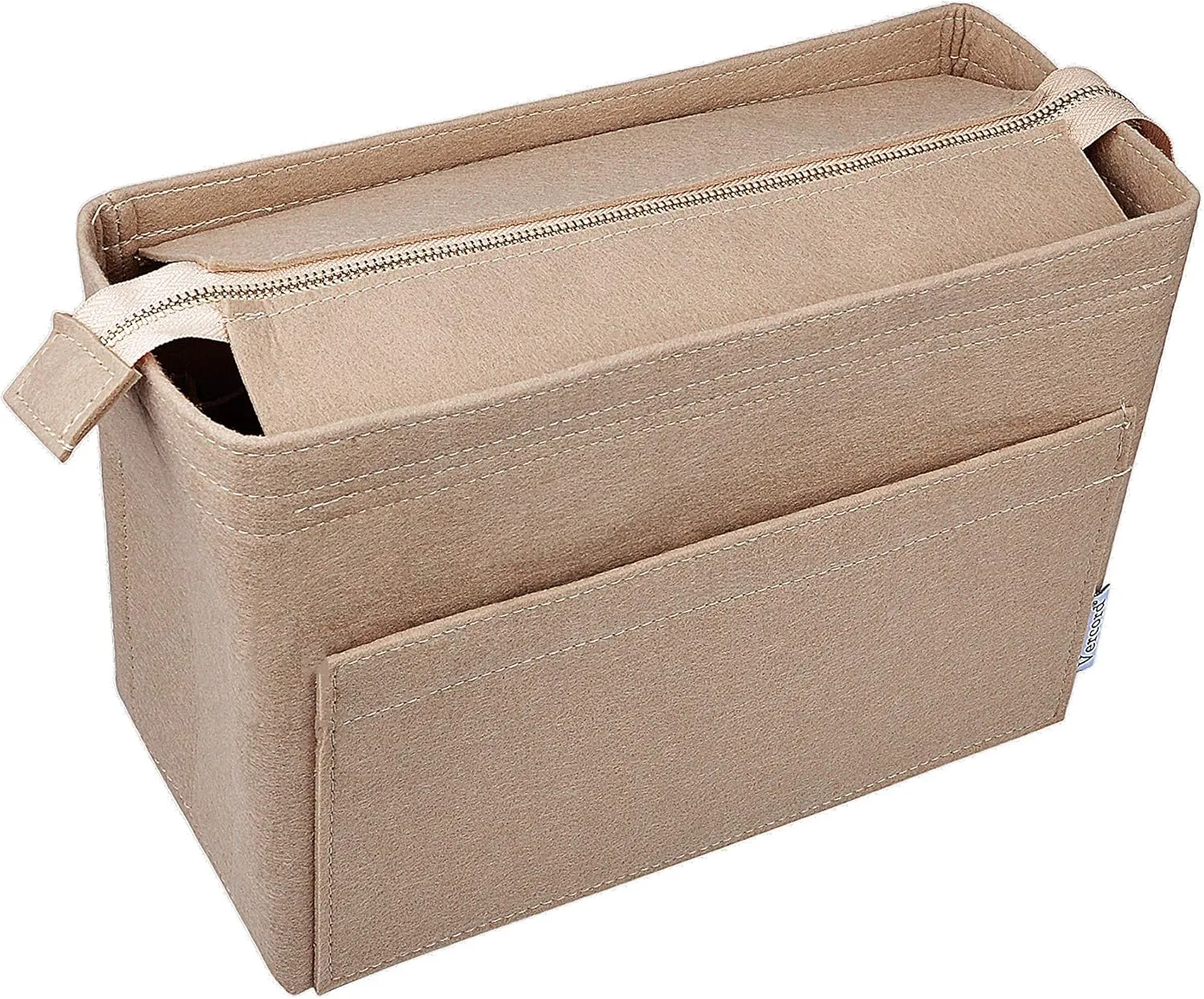 Vercord Felt Zipper Handbag Tote Purse Duffel Backpack Organizer Insert Beige Small