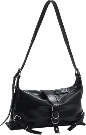Verdusa Women's Buckle PU Leather Shoulder Handbags Vintage Top Handle Underarm Bags