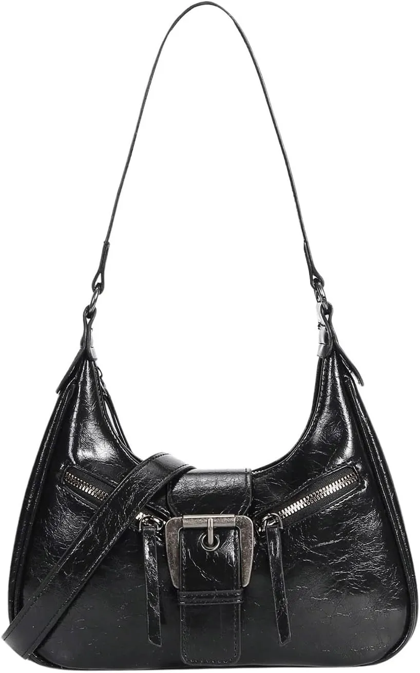 Verdusa Women's Hobo PU Leather Clutch Shoulder Bags Buckle Zipper Vintage Handbags