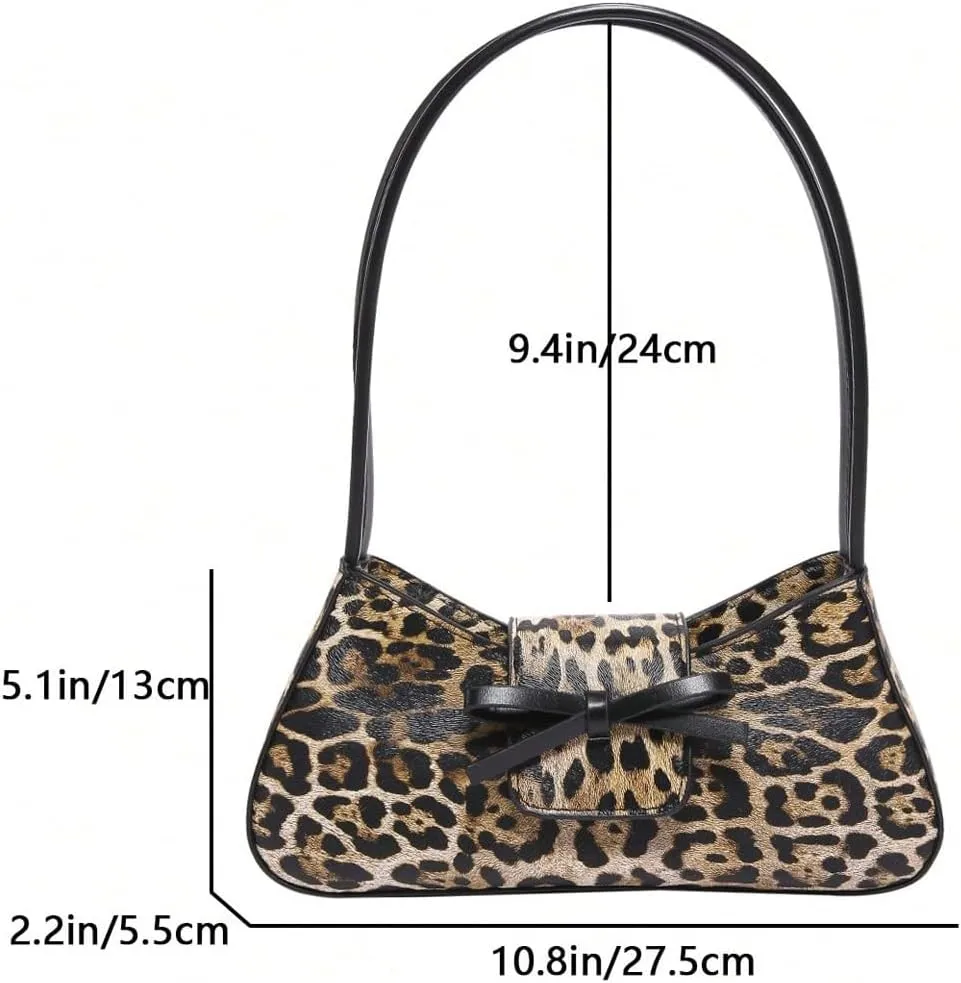 Verdusa Women's Leopard Print PU Leather Shoulder Handbags Bowknot Flap Top Handle Underarm Bag