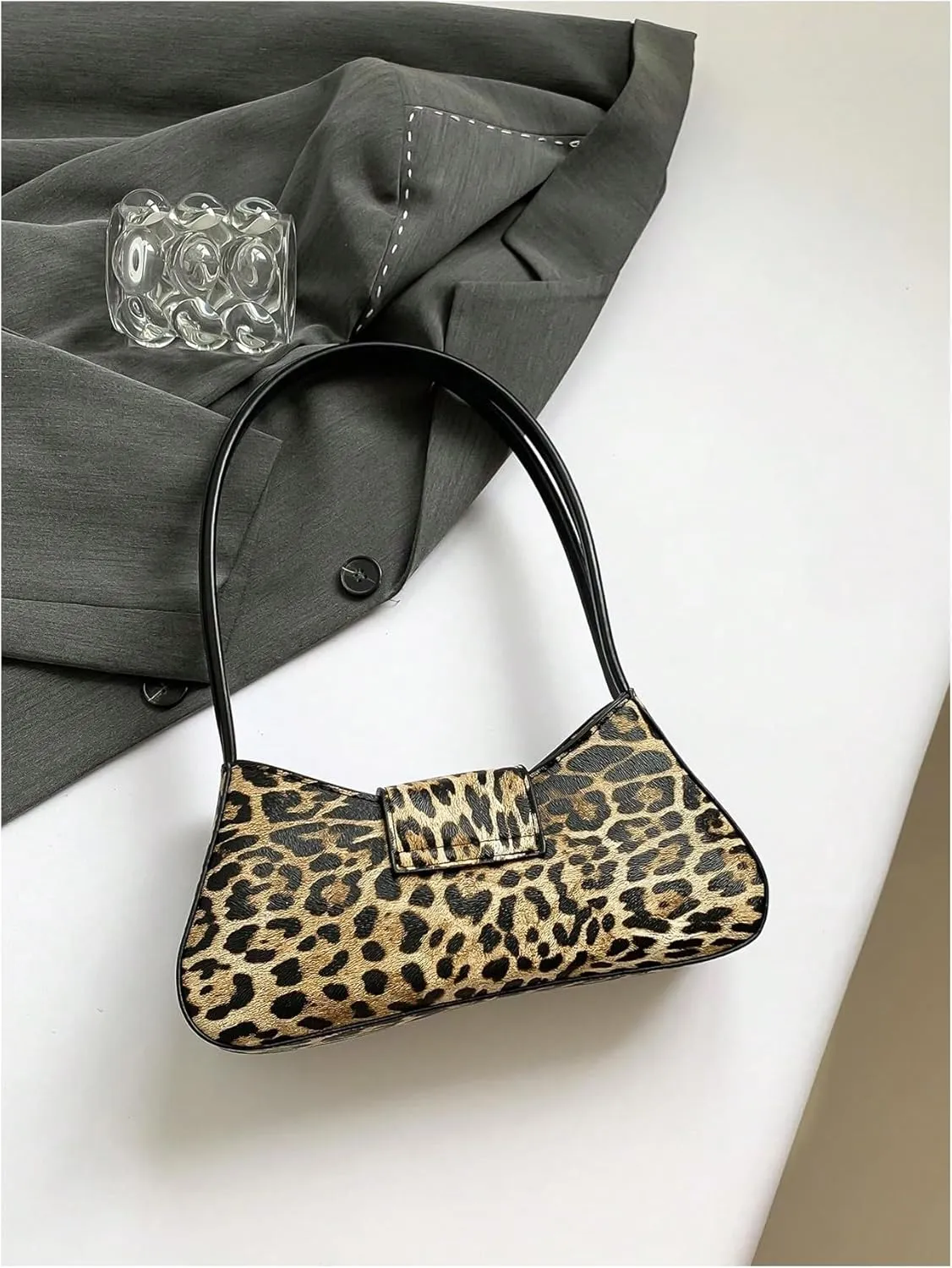 Verdusa Women's Leopard Print PU Leather Shoulder Handbags Bowknot Flap Top Handle Underarm Bag