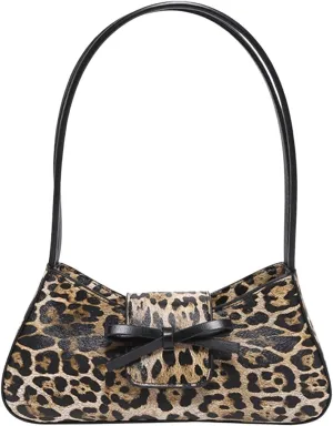 Verdusa Women's Leopard Print PU Leather Shoulder Handbags Bowknot Flap Top Handle Underarm Bag