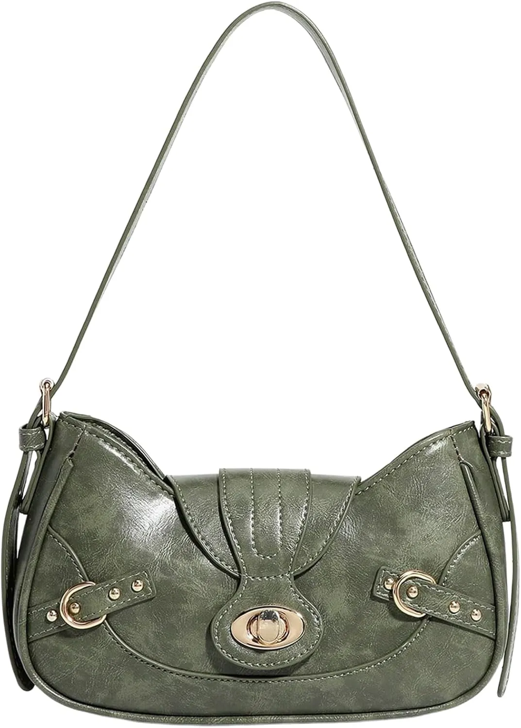 Verdusa Women's PU Leather Buckle Shoulder Handbags Vintage Top Handle Underarm Bags