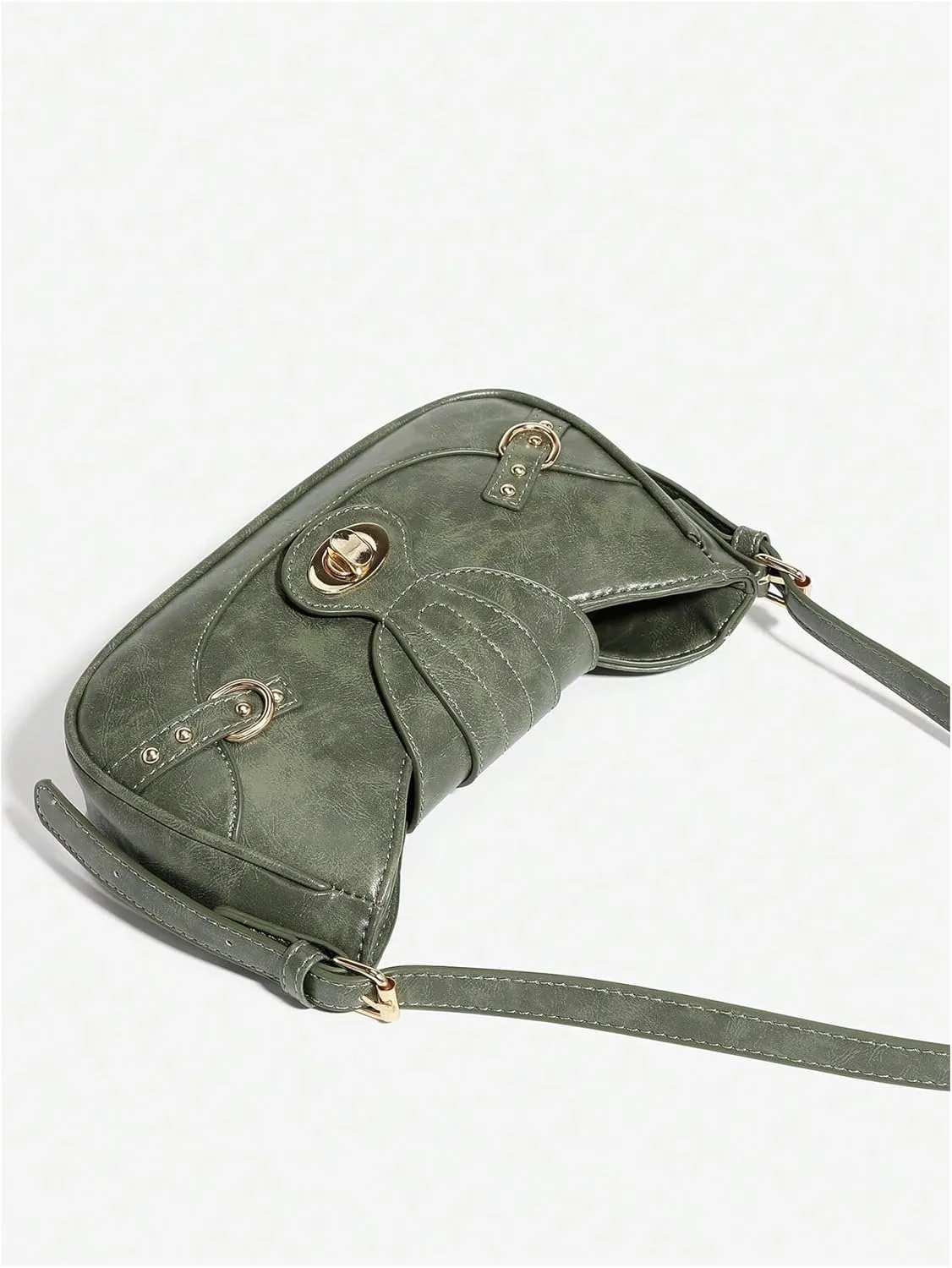 Verdusa Women's PU Leather Buckle Shoulder Handbags Vintage Top Handle Underarm Bags