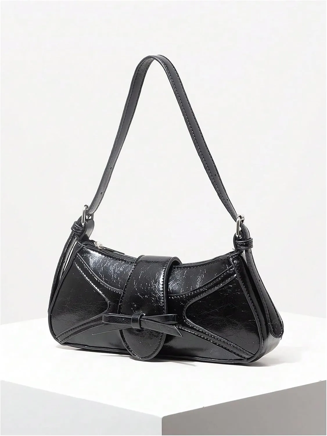 Verdusa Women's PU Leather Shoulder Bag Buckle Top Handle Underarm Bag Bow Vintage Handbags