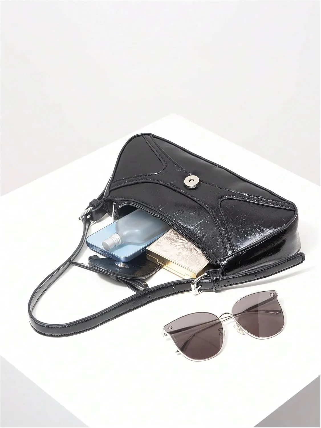 Verdusa Women's PU Leather Shoulder Bag Buckle Top Handle Underarm Bag Bow Vintage Handbags